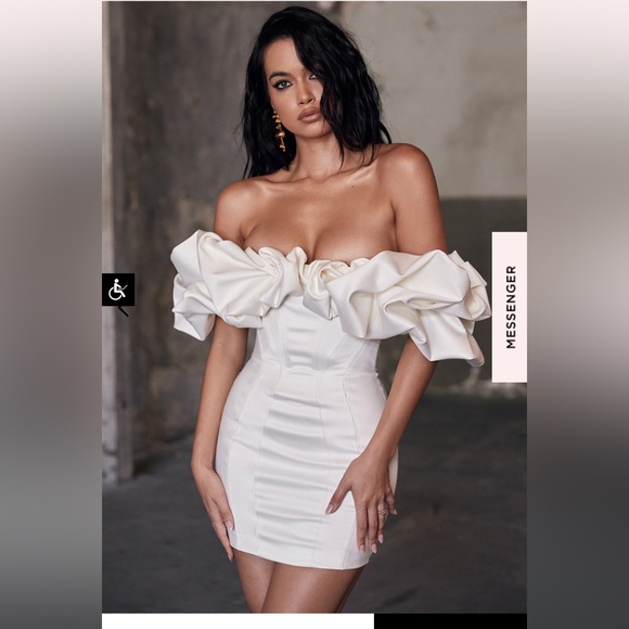 “SELENA” House of CB dress 
IVORY SATIN RUFFLE STRAPLESS DRESS - Picture 4 of 4